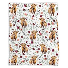 Highland Cows Floral Baby Blanekt Gifts Boys Girls Kids, Highland Cows Floral Toddler Blanket Highland Cows Floral Stuff for Newborn Super Soft Receiving Blanket Swaddle Blanket 30"x40" for Baby