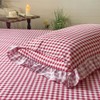 NSNLGSGC Red Ruffled Plaid Gingham Standard Size Pillow Shams 20"x26",