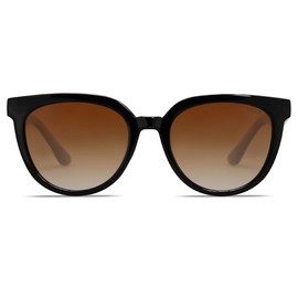 SOJOS Round Polarized Sunglasses for Women Fashion Trendy Style UV Protection Lens Sunnies Sunglasses SJ2175 with Dark Black Frame/Gradient Brown Lens with Tortoise Temple