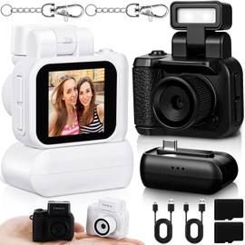 Relaxweex 2 Sets Mini Keychain Camera 1080p Small Retro Portable Photo Video Camera 600 Mins Battery Life 16 GB Micro Video Camcorder with Flash Light for Travel Study Recording (Black & White)