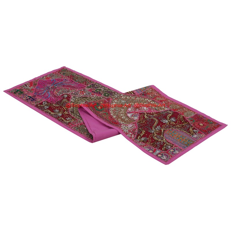 Ethnic Cotton Decorative Indian Dinning Art Table Patchwork Beads Embroidered