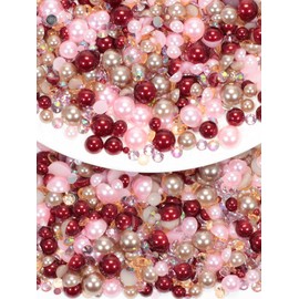 Rhinova 70g Mix Pearls and Rhinestones for Crafting, Sizes Range 3mm-10mm Pearl Beads for Bedazzler Rhinestones for Bedazzling Pearls for Crafting Sock Charms Nail Shoe Mugs (Rosy Elegance Mix)