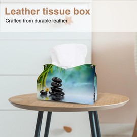 2 Pack Tissue Box Cover Holder, Zen Garden Waterlily Rectangle Leather Tissue Case, Decorative Organizer for Tabletop, Bathroom, Car, Office