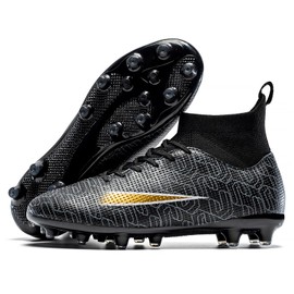 JIEBUNIAO Kids Soccer Cleats Lightweight Training Football Cleats Professional Athletic Outdoor Boys' and Girls' Soccer Shoes Black