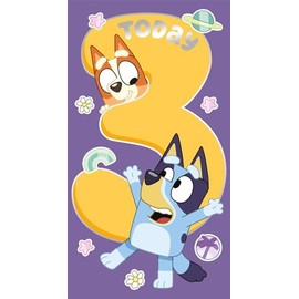 Bluey 3rd Birthday Card, Children's Cartoon Design, Purple and Yellow
