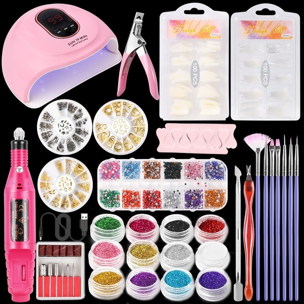 DouborQ Nail Kit with Electric Nail Drill Nail Lamp,U V Nail Dryer Light Manicure Pen Polishing Tools,False Nail Tips Starter Set Acrylic Nail Art Supplies for Beginner with Everything (MT39-5)