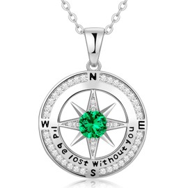 S925 Sterling Silver Birthstone Compass Necklaces Gifts for Women, Anniversary Birthday Valentines Day Christmas Jewelry Gift for Women Wife Her, Gold Plated, Cubic Zirconia
