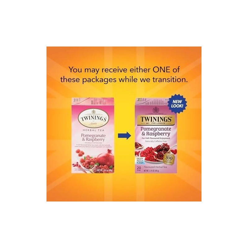 Twinings Pomegranate Raspberry Herbal Tea 20 Count Pack of 6