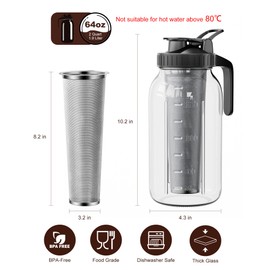 VA1KENE Cold Brew Coffee Maker 64oz, Iced Coffee Maker with 304 Stainless Steel Filter, Mason Jar Pitcher with Lid and Spout (Black)