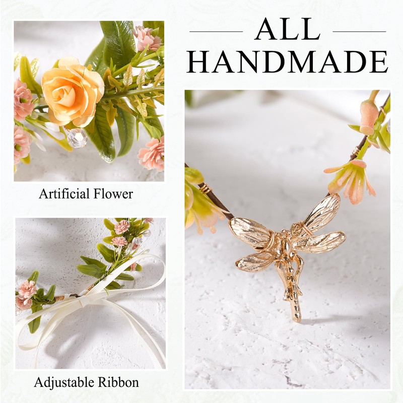 MOSTORY Pink Flower Fairy Headpiece - Woodland Elf Crown with