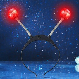 Handcess Light up Alien Headband LED Glitter Alien Antenna Hair Band Glowing Space Costume Hair Hoop Party Rave Hair Accessories for Women (C-Red, One Size)