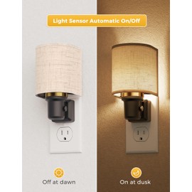L LOHAS LED Night Lights Plug into Wall, Plug in Night Light Dimmable 100LM, Farmhouse Decorative Nightlights Plug in Wall, Light Sensor, Soft Linen Fabric Nightlight Warm for Bedroom Hallway, 2 Pack