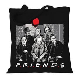 Fabric Bag Jute Bag Long Handle with Saying Horror Family, black, Unit size