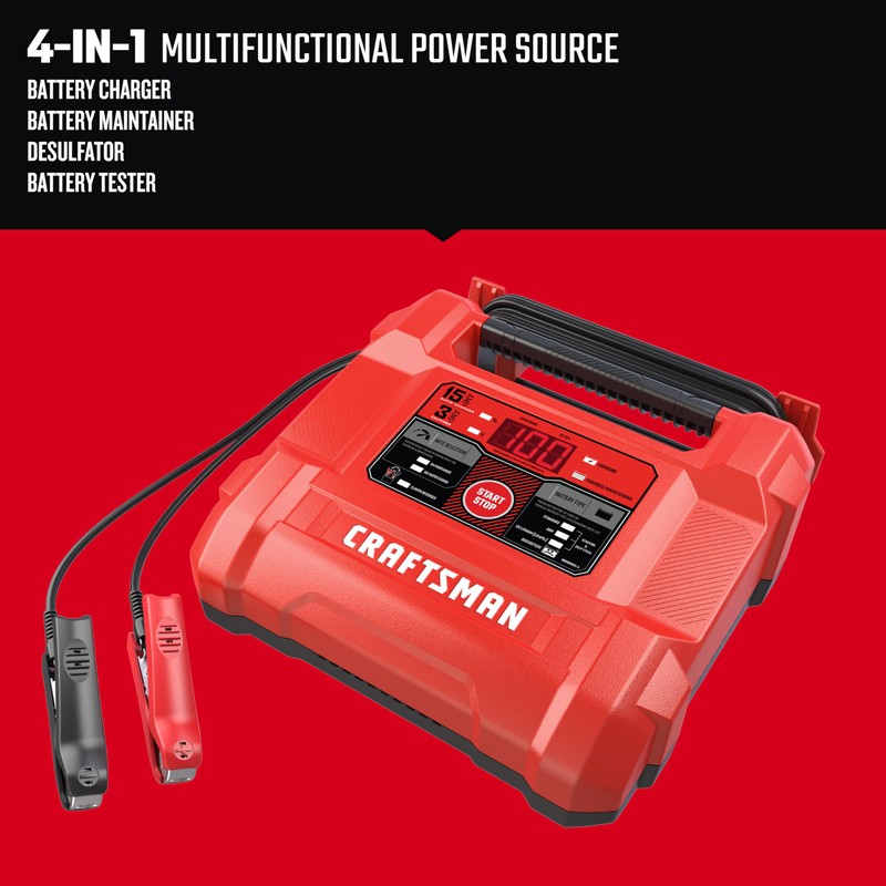 CRAFTSMAN Battery Charger and Maintainer, CMXCESM162, 4-in-1, Fully Automatic, Battery