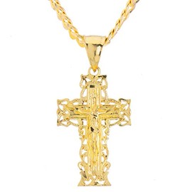 metaltree98 14k Gold Plated Jesus on Cross Pendant 20" Cuban Chain Necklace MPG 107 G (20")