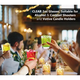 BISYATA 50th Birthday Gift or Birthday Decoration for Women Men - 50 Celebrate - 50th Shot Glass Set of 2-50th Gold Anniversary Decoration or Gift - 2oz - With Gift Box