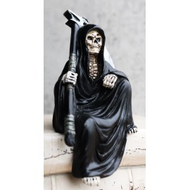 Death On The Shelf Gothic Grim Reaper With Scythe Sitting Shelf Sitter Figurine