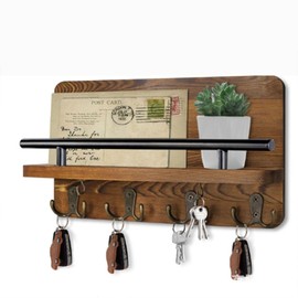 Felenny Key Holder for Wall, Wooden Key Hooks Wall Mount Mail Organizer Hanger Rustic Wooden Mail Rack Organizer with Hooks for Home Mudroom Office Entryway Hallway