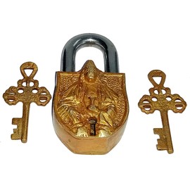 Purpledip Antique Handcrafted Brass Padlock with Resting Gautan Buddha (10279)