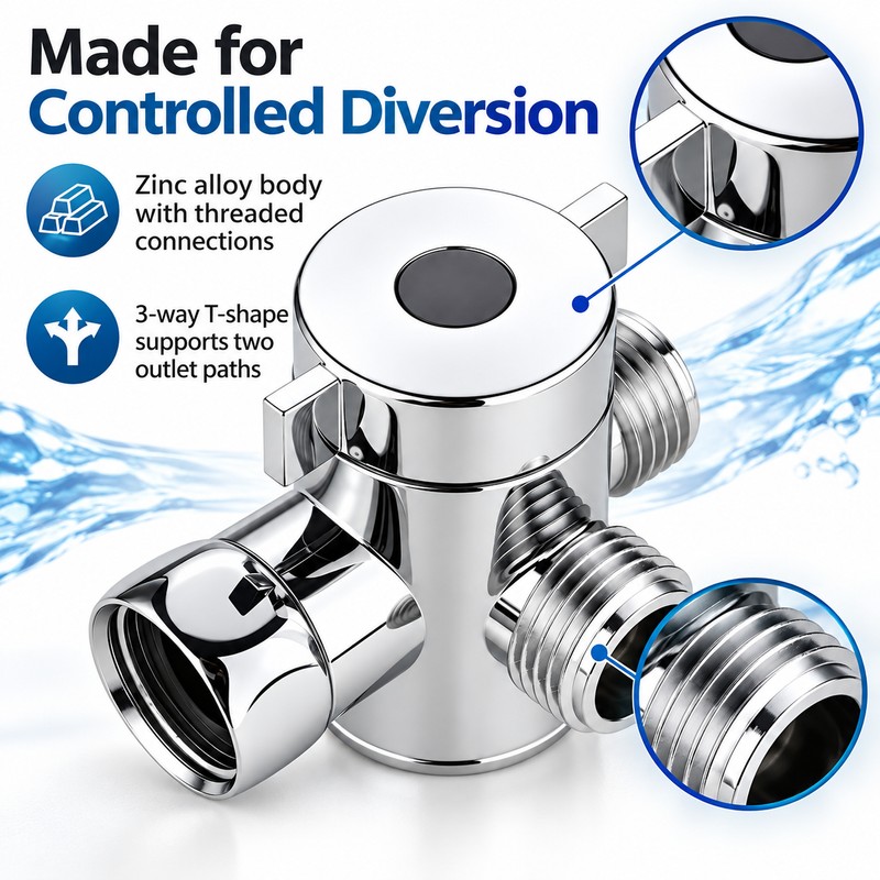 3-Way Water Diverter Valve for Bathroom Shower & Faucet –
