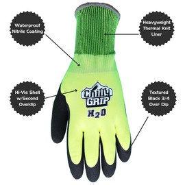 Chilly Grip Red Steer A324 H2O Waterproof Hi-Vis Yellow/Black Insulated Work Gloves, 3 Pair Pack, Sizes (M-XL) (Large)