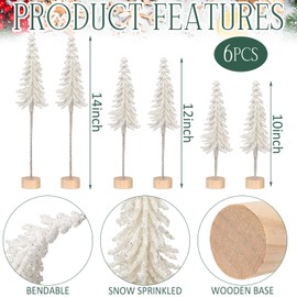 Jetec 6 Pcs Tabletop Mini Christmas Tree Small Alpine Trees Artificial Pine Christmas Tree with Wooden Base Snow Frost Trees or Holiday Season Decoration Centerpiece Displays(White)