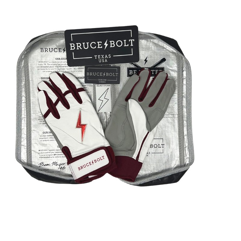 BRUCE BOLT Chrome Series Short Cuff Maroon Batting Glove -