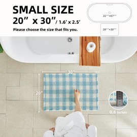 TYUU Waffle Bath Mat, Boho Bathroom Rugs Non Slip Washable Absorbent Checkered Bathroom Mat Quick Dry Cute Bath Mat, 30"x20" Blue and White