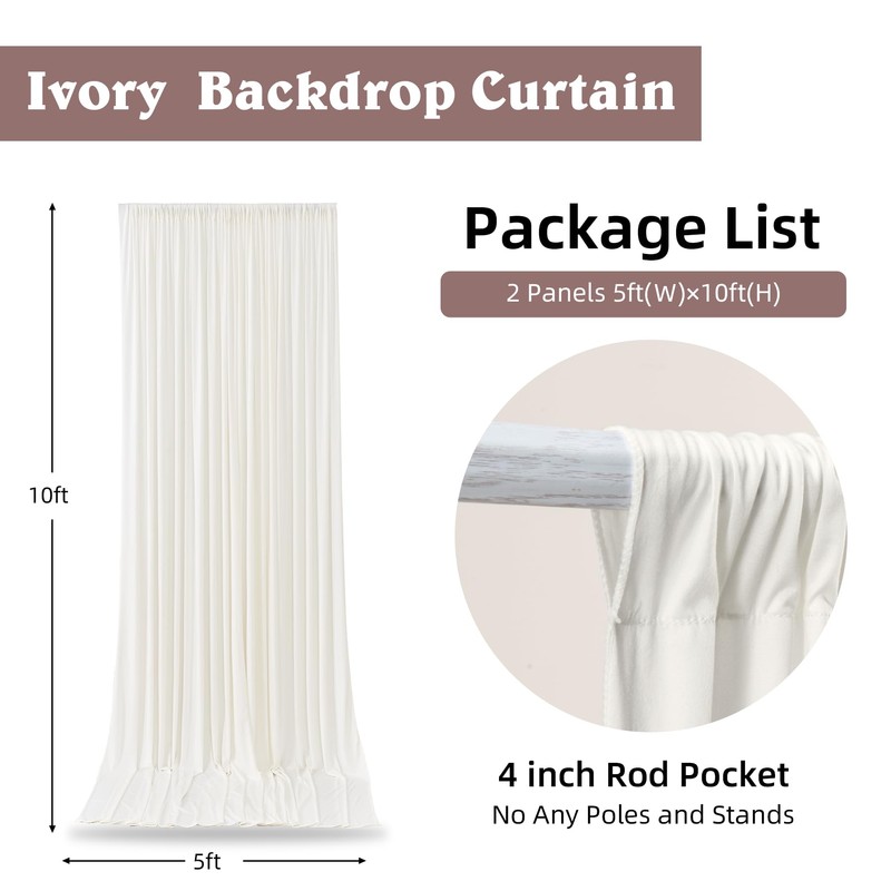 20ft x 10ft Ivory Backdrop Curtains for Parties Weddings, Wrinkle
