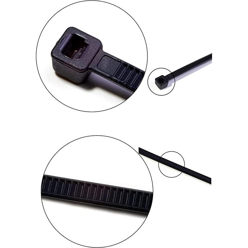 Black Cable Ties, 200mm x 3.6mm, Pack of 100, 8"