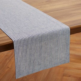Solino Home Stripe Linen Table Runner 72 Inches Long - 100% Pure Linen Navy and White Dining Table Runner 14 x 72 Inch Ideal for Wedding, Parties, Spring, Mothers Day, Easter - Narrow Stripe