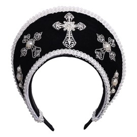 Tudor Renaissance Royal French Hood Coronet Women's Headpiece, black