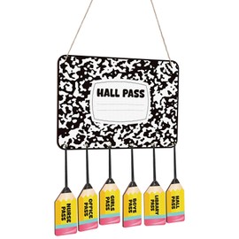 Fullhawl 7 Pcs Hall Passes for Classroom Include 1 Hall Passes Chalkboard with 6 Pack of Pencil Shape Hall Passes Bathroom Passes for Classrooms Elementary School Teacher Gift