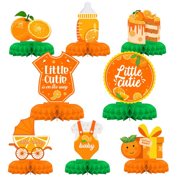Little Cutie Baby Shower Decorations, Little Cutie is on The Way Honeycomb Centerpieces, Clementine Orange Tabletop Supplies for Tangerine Themed Baby Shower, Wedding & Birthday Party