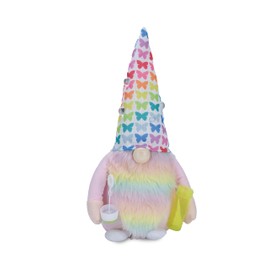 Designstyles Dabney Lee Rainbow Gnome with Bubble Bottle – Pink Plush Gnome with Rainbow Beard – Gnome Gifts – Pride Gnomes – Rainbow Gifts – Valentines Day Decor for Home