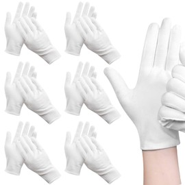 COWANIE 6 Pairs Thicker White Cotton Gloves for Eczema Dry Hands Jewelry Inspection, Soft and Stretchable (XL)