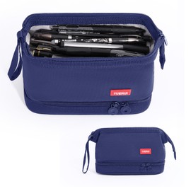 Hopesky Pencil Case - 2-Layer Large Capacity Aesthetic Pencil Pouch with Strong Zipper, Handheld Stationery Organizer Pen Case with Compartments for College, office, Travel, for Women Men (Navy)