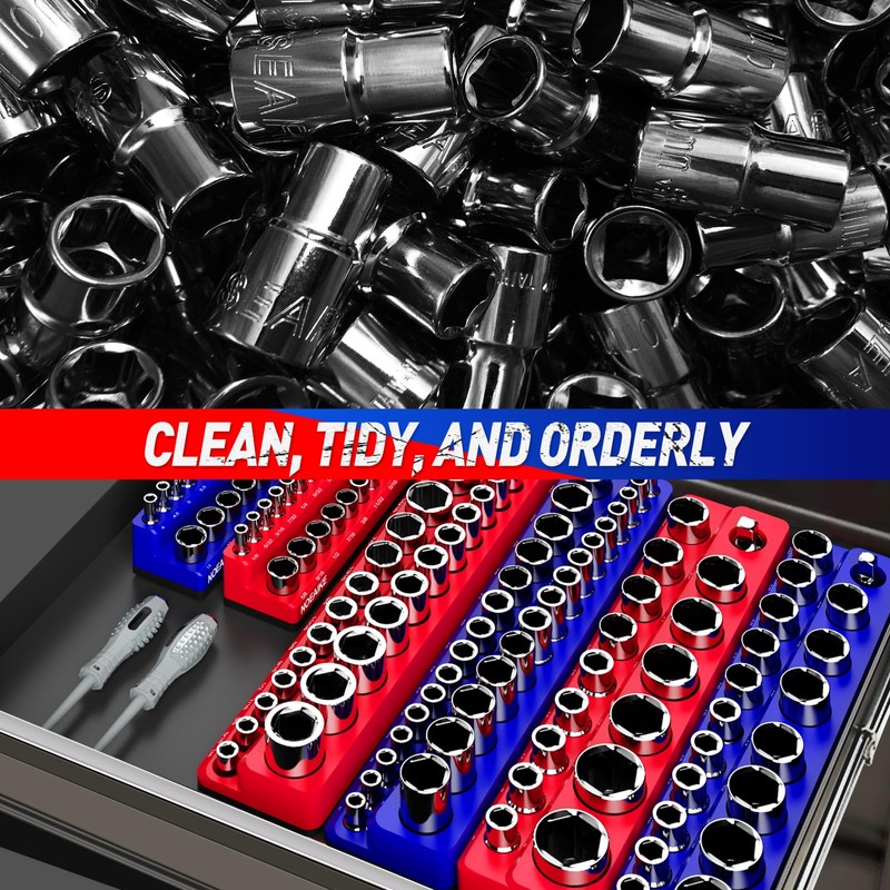 3/8 Inch Magnetic Socket Organizer, NOEAIKE 2-Pack Metric &SAE Socket