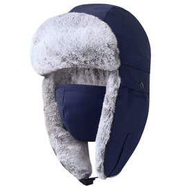 GADIEMKENSD Winter Trapper Hat for Men Warm Russian Ushanka for Women Snow Ski Hunting Trooper Hat with Ear Flaps Chin Strap Windproof Mask Faux Fur Aviator Warm Hat Gifts Cold Weather Caps Blue XL