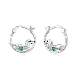 Seiyang Dachshund Dog Emerald Birthstone Earring 925 Sterling Silver Dachshund Hoop Earrings with May Birthstone Wiener Jewelry Gifts for Women Dog Lovers