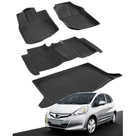 hoMPLEX Floor Mats Cargo Liner for Honda Fit 2009-2013 All Weather Protector Heavy Duty TPE Rubber Waterproof Anti-Slip Tech Trunk Mats for Honda Fit 2009 2010 2011 2012 2013 Car Accessories