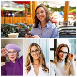 AMOMOMA Trendy Square Blue Light Blocking Reading Glasses for Women Women's Readers Spring Hinge AM6082 C5 1.5 x