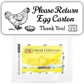Havongki 120 Chicken Egg Carton Labels Stickers | Please Return Egg Carton | White | Farm Fresh Eggs | 4 6 12 15 18 30 48 50 Count - Basket Box Container Extra Organizer Farm Supplies, 66mm x 26mm-L8