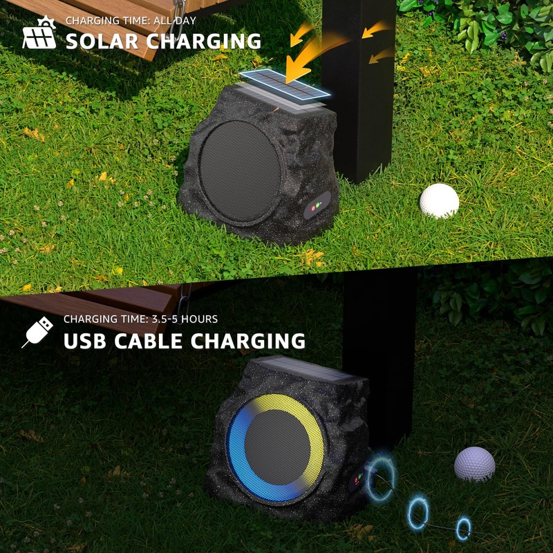 MIKK 2 Pack Solar Rock Speakers Outdoor Waterproof Patio with