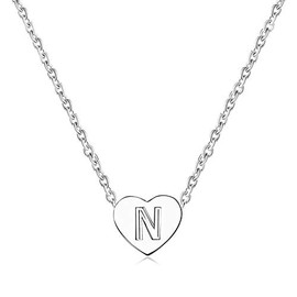 SBI Jewelry N Name Heart Initial Necklace for Women Silver Letter Love Pendant Friendship Friends Family Anniversary Birthday Christmas