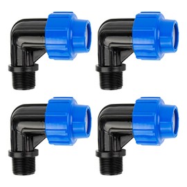PE Angle 90 Degree with Male Thread: Connector for Connection at Pipe End, 25 mm x 3/4 Inch, Quick & Easy Connection Technology, Self-Sealing Thread Connection (Pack of 4)