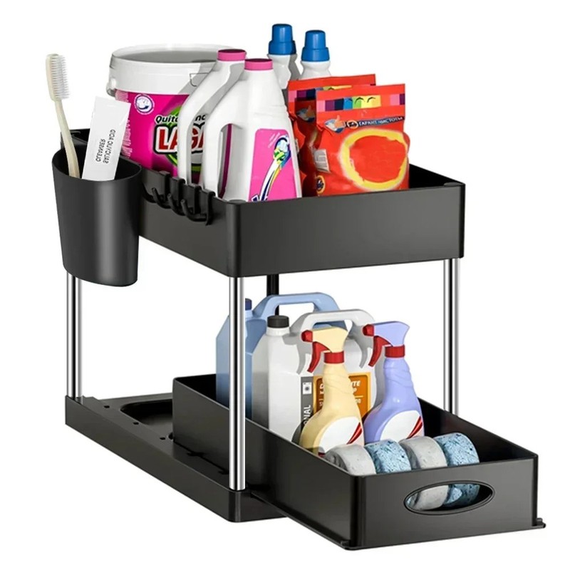 Under Sink Organizer – Sliding Cabinet Storage Rack, Bathroom Kitchen