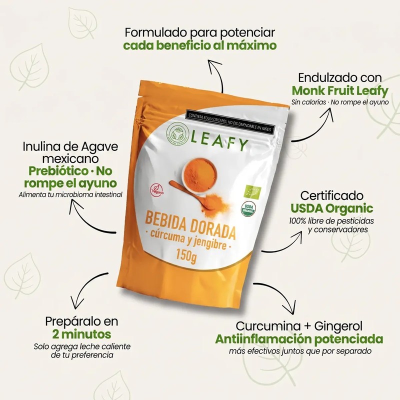 Golden Milk Leafy 150g Curcuma Organica Keto Vegano