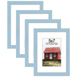 Picrit 5x7 Picture Frame Set of 4, Made of High Definition Real Glass, Display 4x6 with Mat or 5x7 Without Mat, Photo Frames for Wall Mounting or Table Top Display，Blue