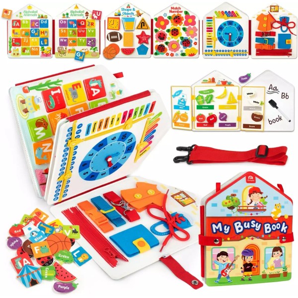 Toddler Felt Montessori Busy Book, Activity Sensory Boards Fine Motor